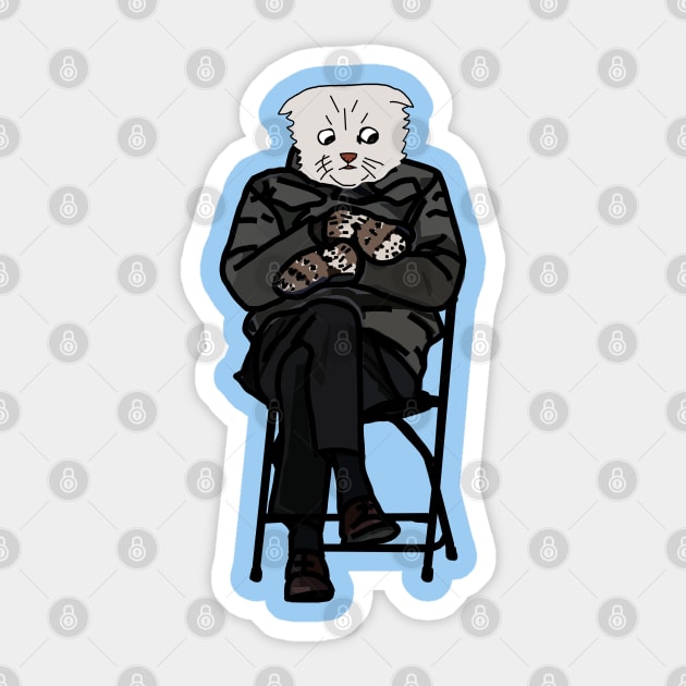 Funny Cat Lawyer in Bernie Sanders Mittens Memes Sticker by ellenhenryart